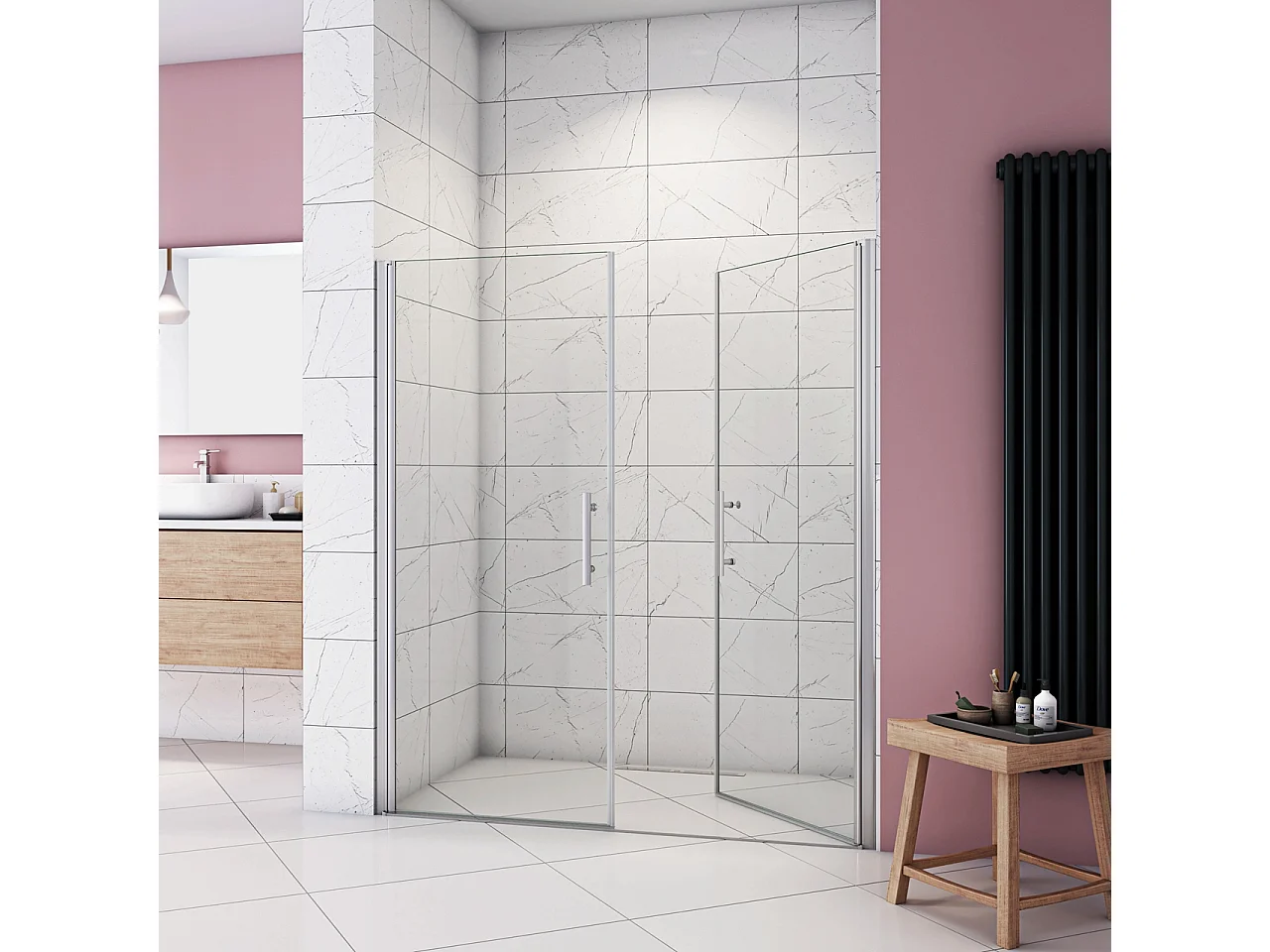 Box Doccia per Nicchia 185 cm Doppia Porta Battente Saloon Vetro Temperato 6 mm Anticalcare Larga 146 cm(76+76: 1438-1478 mm)