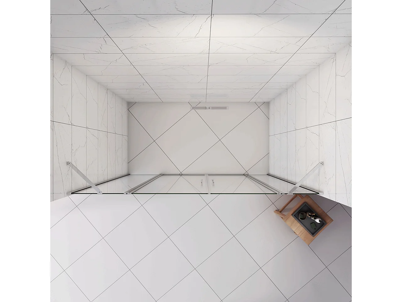 Box Doccia per Nicchia 195cm Doppia Porta Battente Saloon da 215cm (2120-2160mm) 2 Pannelli Fissi con Barra Stabilizzatrice Vetro 6 mm Anticalcare