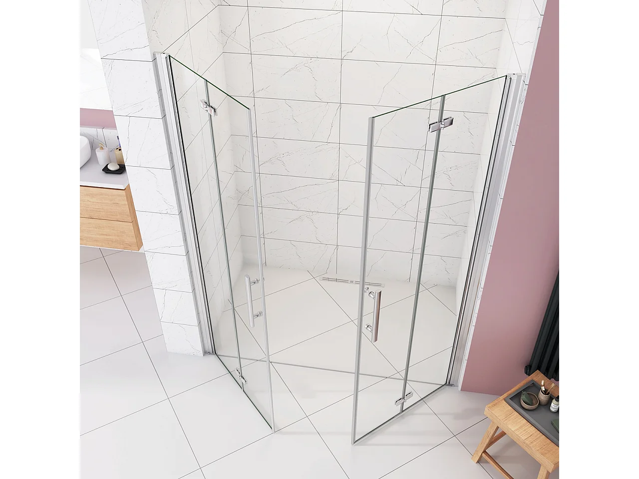 Box Doccia in Linea per Nicchia 195 cm Doppia Porta Battente 4 Ante Pieghevoli Saloon Vetro Temperato 6 mm Anticalcare 147 cm (1438-1478 mm)