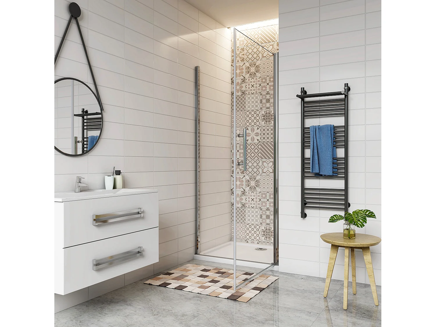 76x197cm Porta Doccia Per Nicchia Apertura Battente In Vetro 6 mm Temperato Trasparente Anticalcare Telaio Cromo Lucido