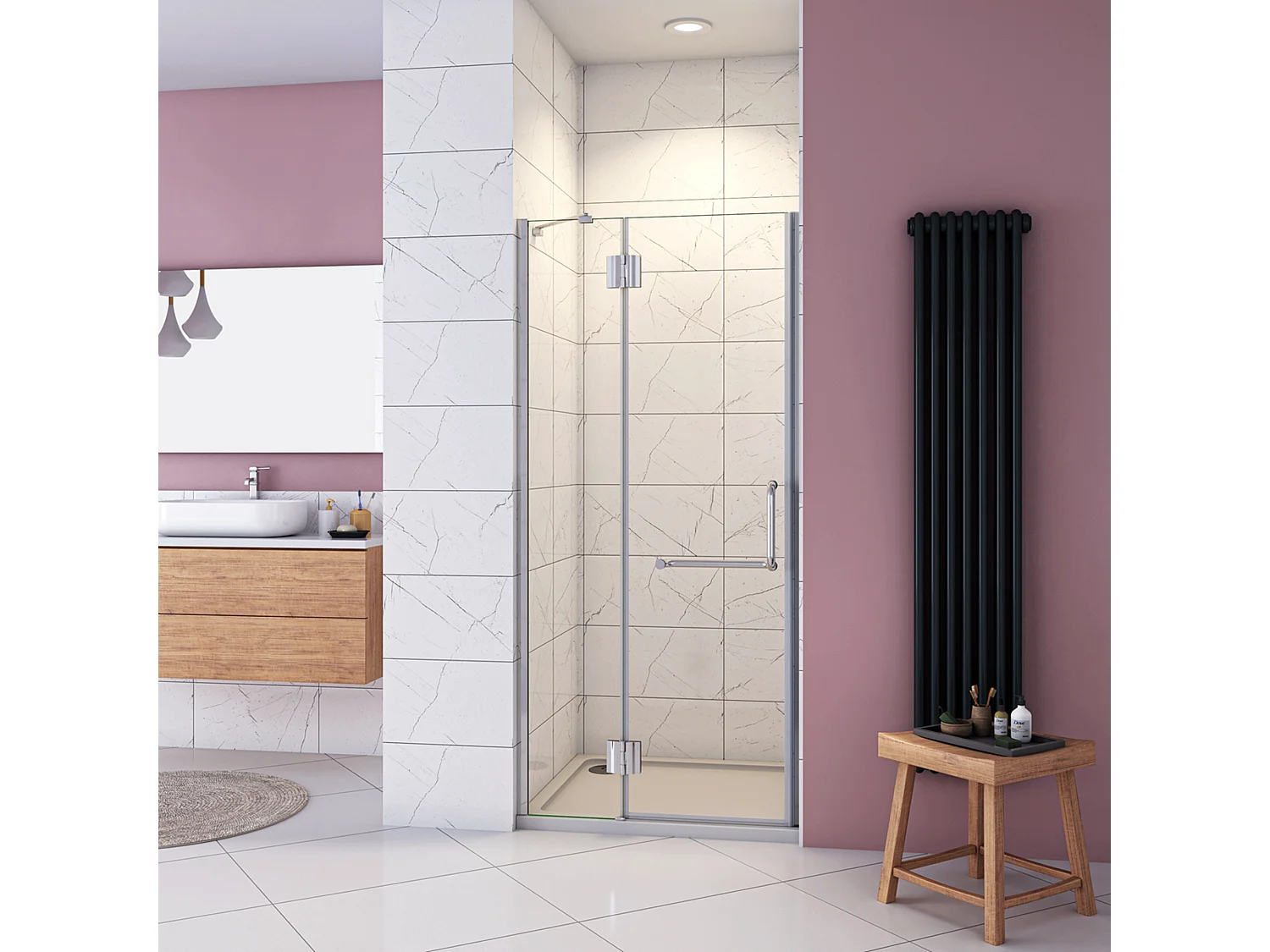 80x190 cm Porta Doccia Per Nicchia Apertura Battente in Vetro 8 mm Temperato Trasparente Anticalcare e Maniglione Porta Asciugamani Barra Stabilizzatrice