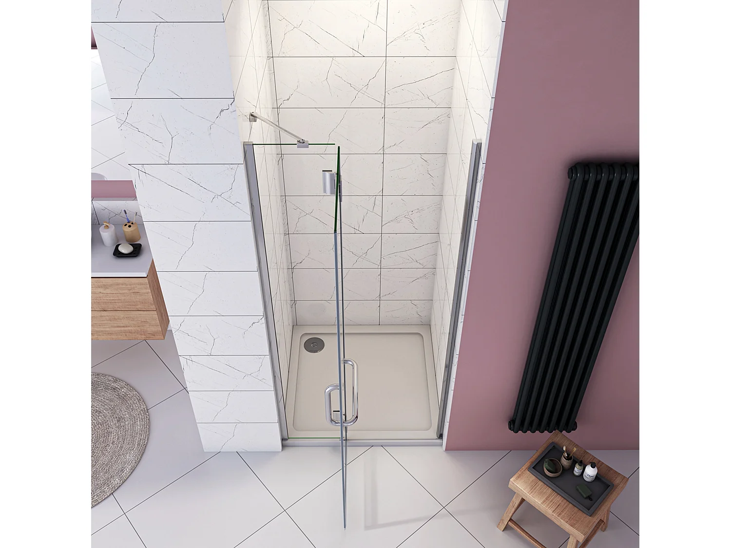 80x190 cm Porta Doccia Per Nicchia Apertura Battente in Vetro 8 mm Temperato Trasparente Anticalcare e Maniglione Porta Asciugamani Barra Stabilizzatrice