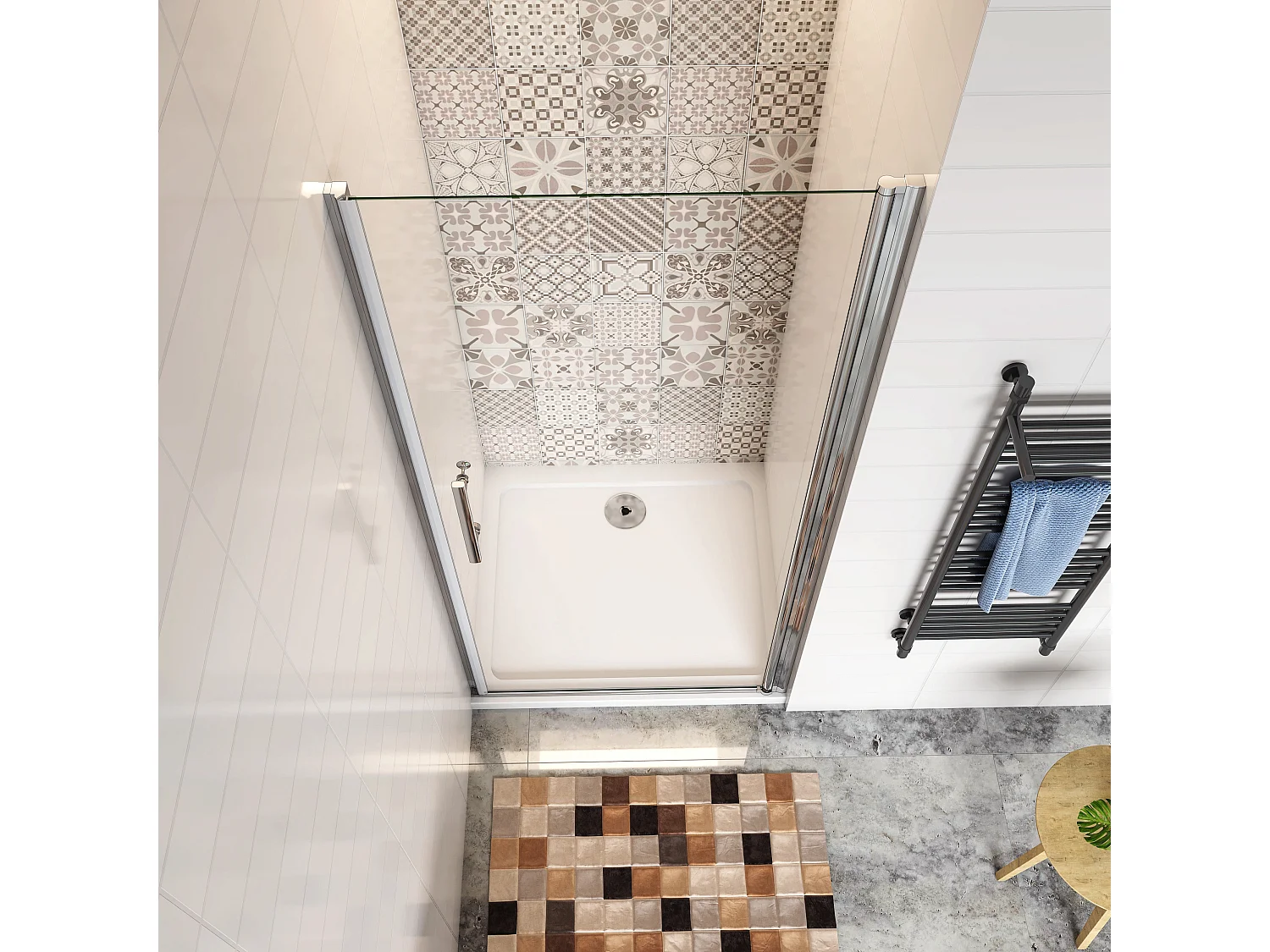 70x197cm Porta Doccia Per Nicchia Apertura Battente In Vetro 6 mm Temperato Trasparente Anticalcare Telaio Cromo Lucido