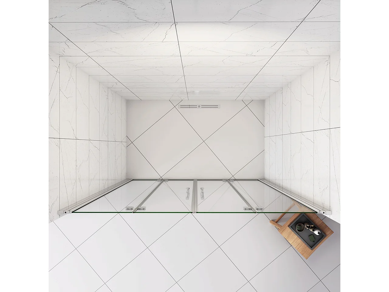 Box Doccia in Linea per Nicchia 185 cm Doppia Porta Battente 4 Ante Pieghevoli Saloon Vetro Temperato 6 mm Anticalcare 147 cm (1438-1478 mm)