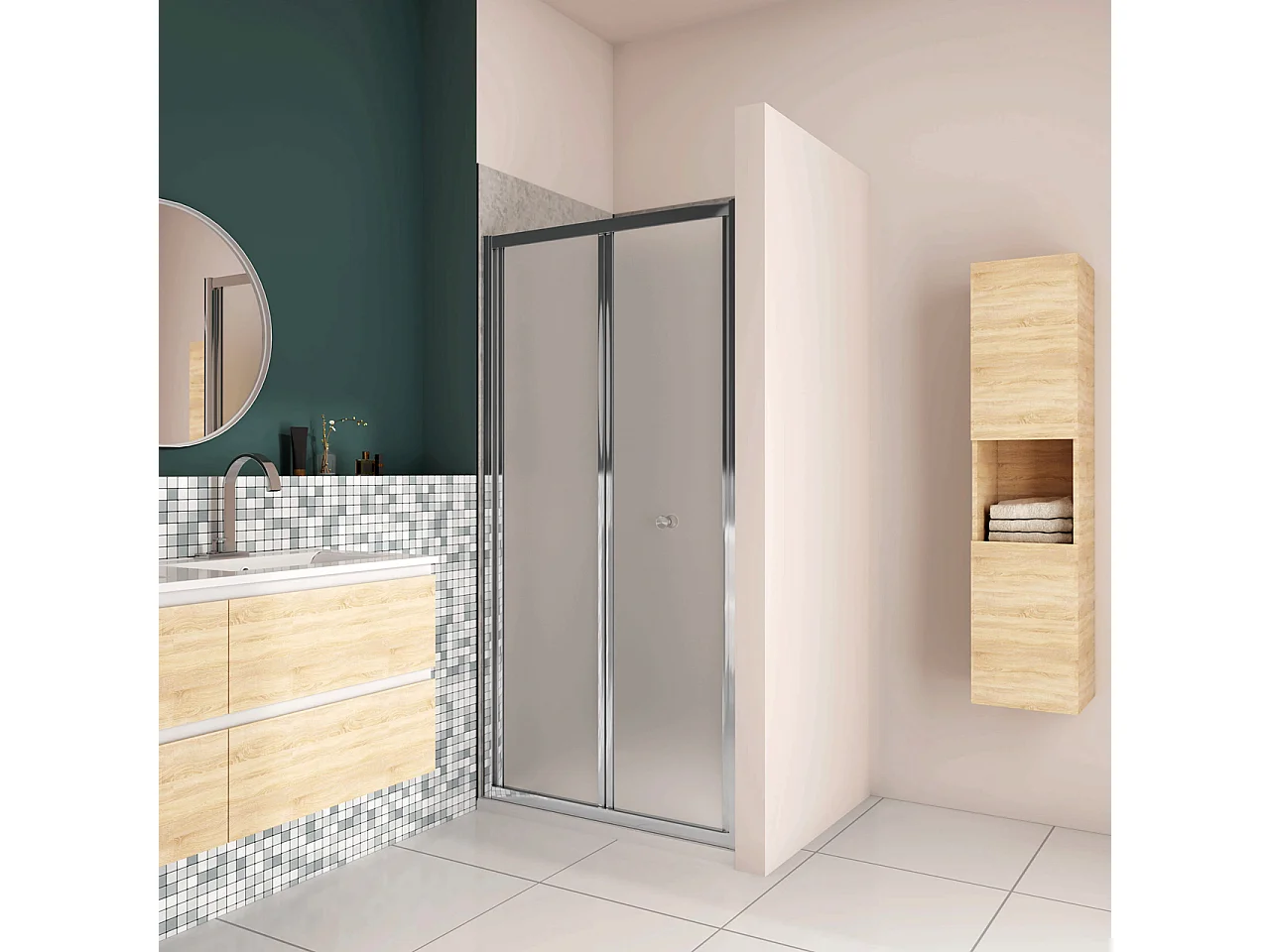 185 cm Box Doccia per Nicchia Porta a Soffietto 86 cm Vetro Temperato 5 mm Satinato Opaco Profilo Cromato Lucido