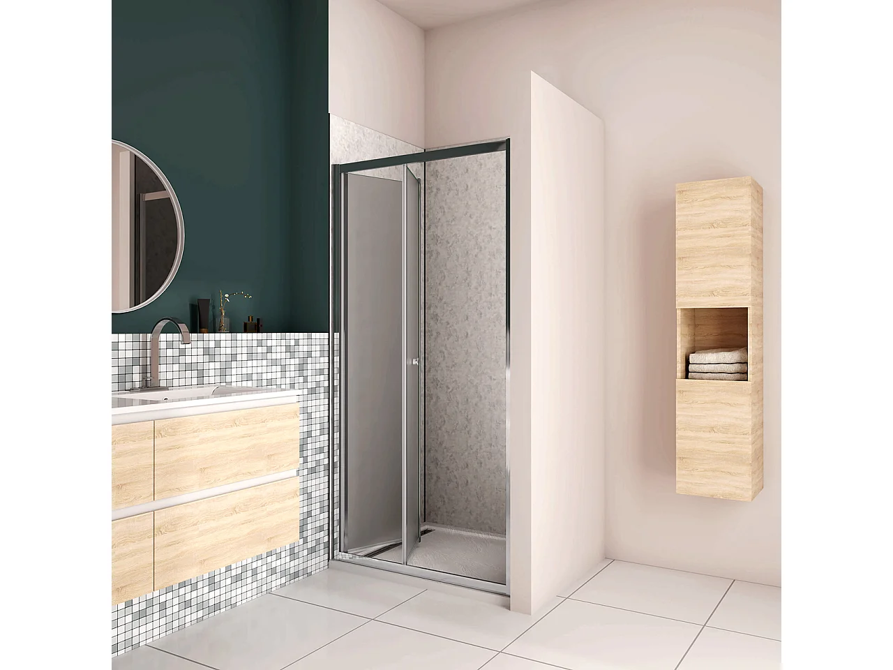 185 cm Box Doccia per Nicchia Porta a Soffietto 86 cm Vetro Temperato 5 mm Satinato Opaco Profilo Cromato Lucido