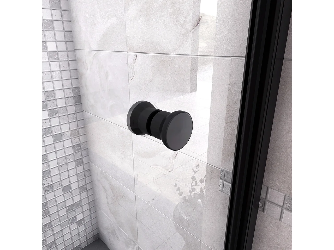 185 cm Box Doccia per Nicchia Porta a Soffietto Vetro Temperato 5 mm Trasparente  Profilo Nero Opaco 96 cm