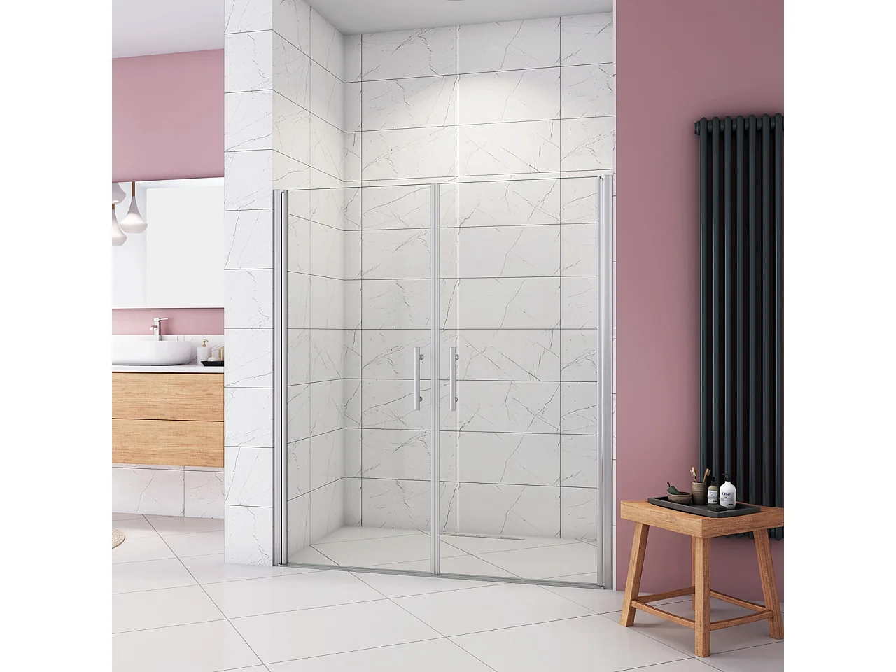 Box Doccia per Nicchia 195 cm Doppia Porta Battente Saloon Vetro Temperato 6 mm Anticalcare Larga 146 cm(76+76: 1438-1478 mm)