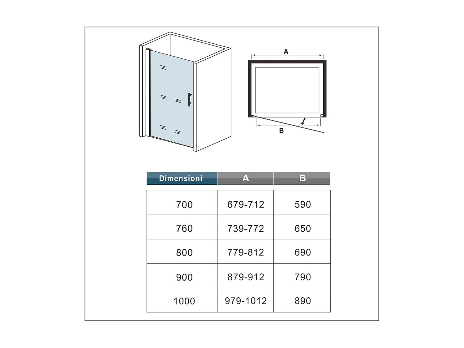 80x197cm Porta Doccia Per Nicchia Apertura Battente In Vetro 6 mm Temperato Trasparente Anticalcare Telaio Cromo Lucido