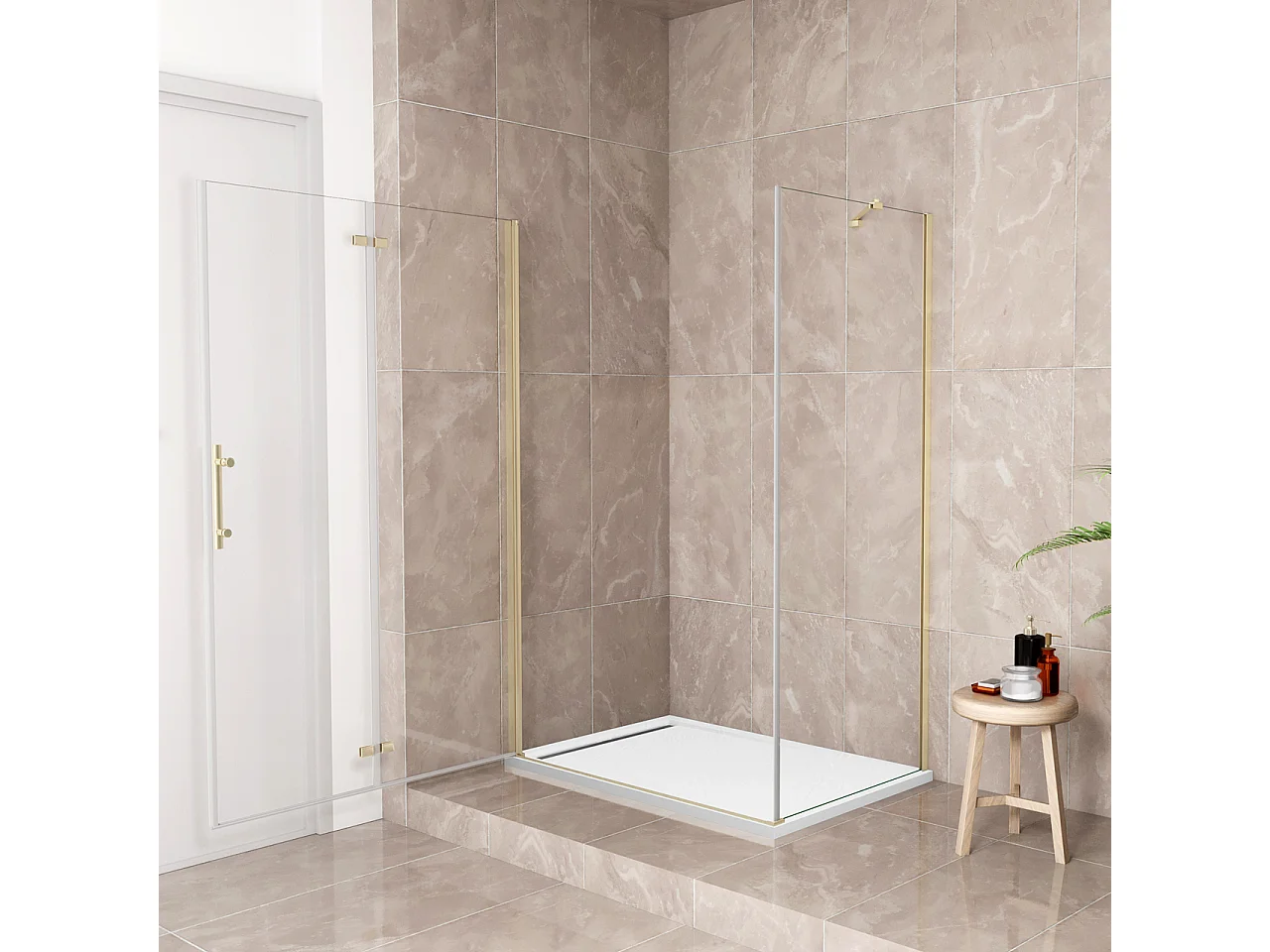 185cm Box Doccia Angolare 76x100cm Porta Battente Pieghevole 76 Parete Fissa 100 Vetro Temperato 6mm Anticalcare Barra Stabilizzatrice da 45cm Dorato Spazzolato