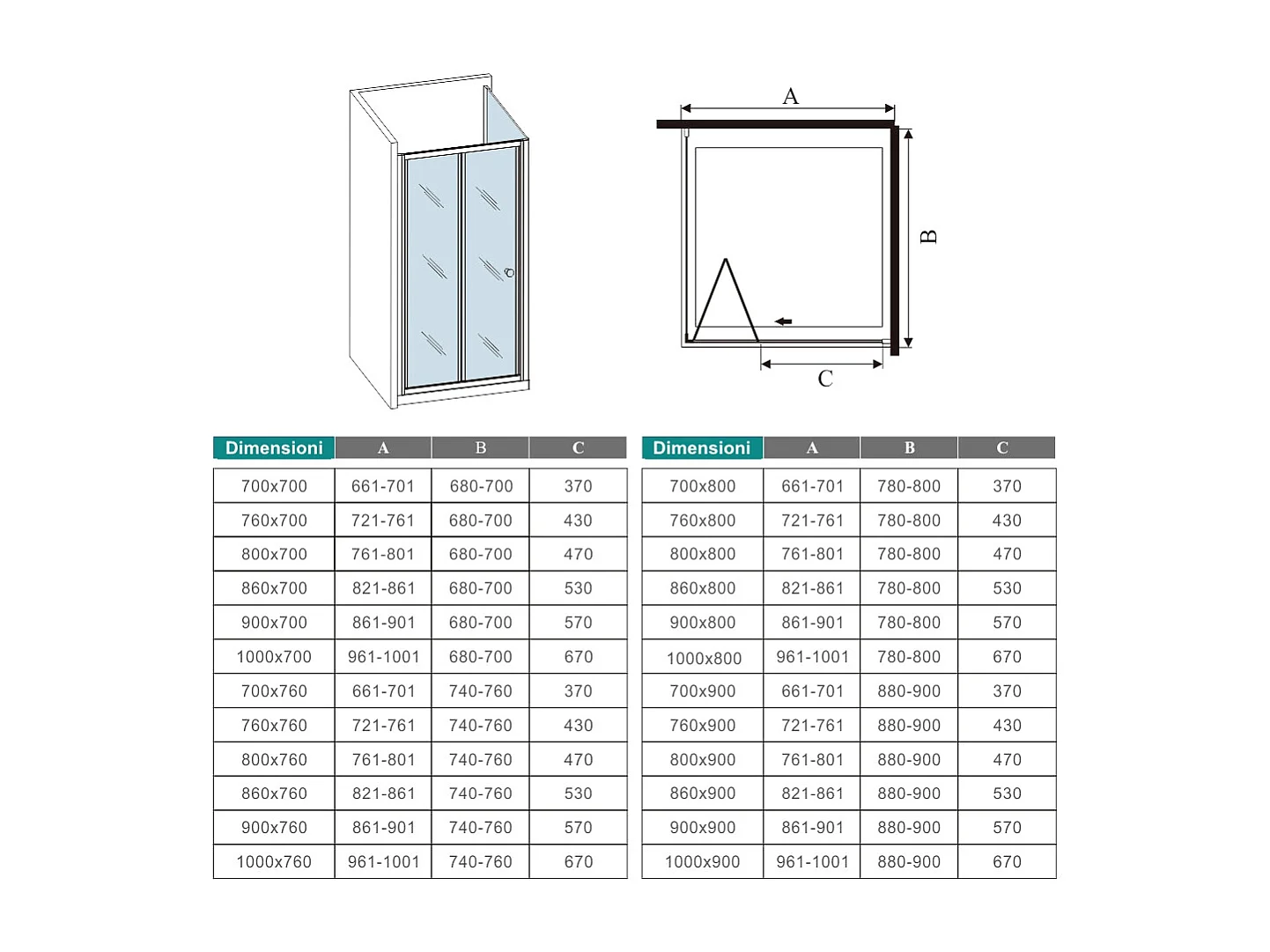 H.185cm Box Doccia Angolare Porta a Soffietto con Parete Fissa 80x90cm in Vetro Temperato Trasparente 5 mm Profilo Cromo Lucido