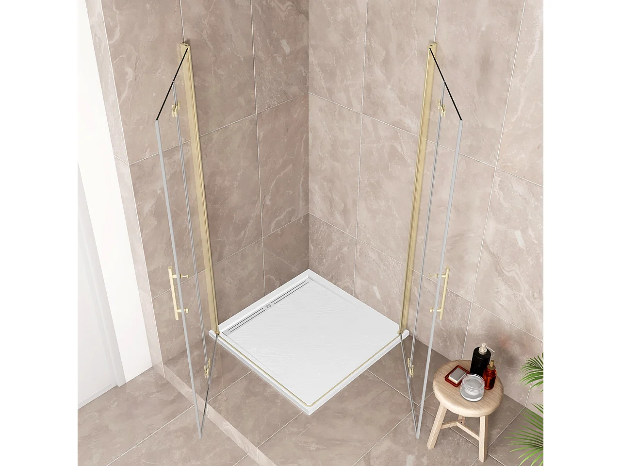 185cm Box Doccia Angolare 76x76cm Doppia Porta Battente Pieghevole Vetro Temperato Trasparente 6 mm Anticalcare Telaio Dorato Spazzolato