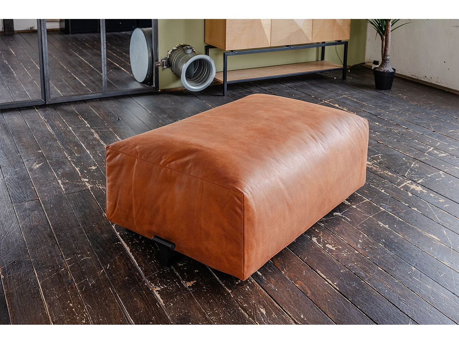 Polsterhocker - Braun Lederfaserstoff - MIA