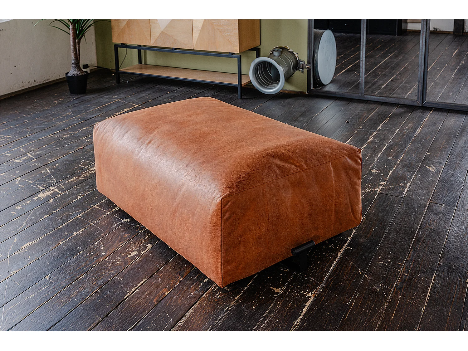 Polsterhocker - Braun Lederfaserstoff - MIA