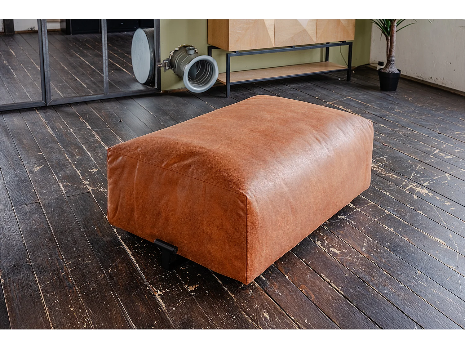 Pouf imbottito - marrone Tessuto in fibra di pelle - MIA