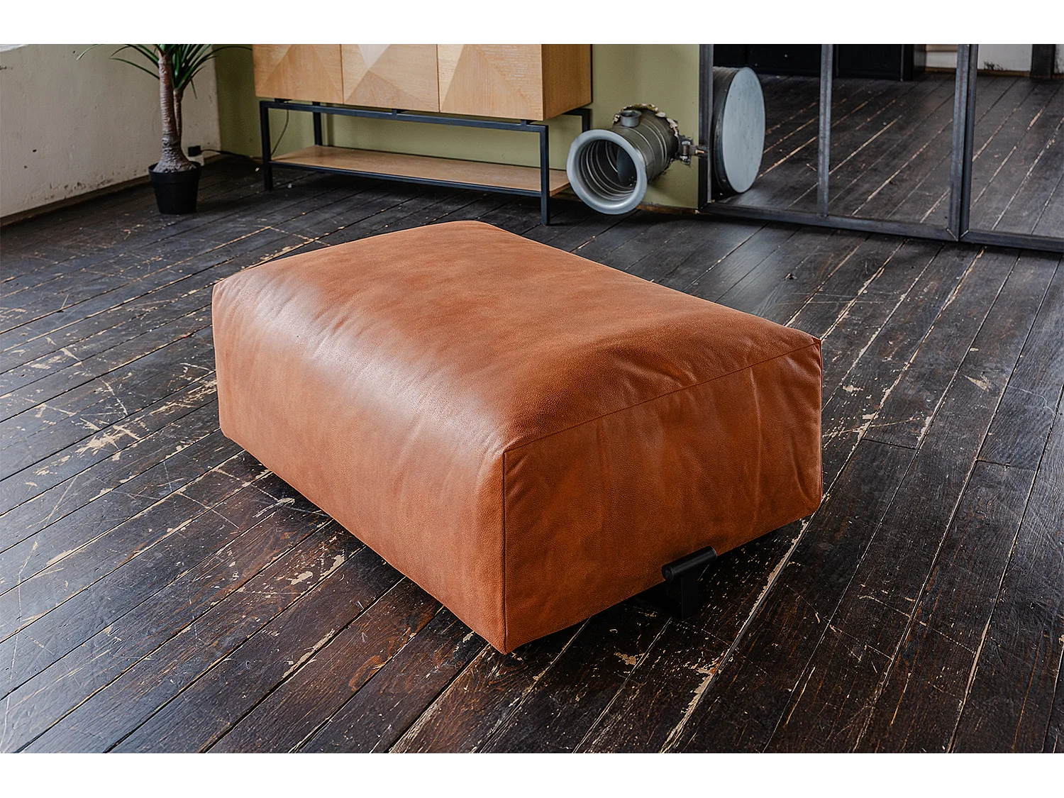 Pouf imbottito - marrone Tessuto in fibra di pelle - MIA