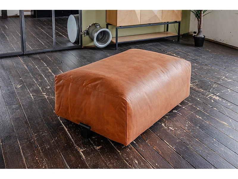 Polsterhocker - Braun Lederfaserstoff - MIA