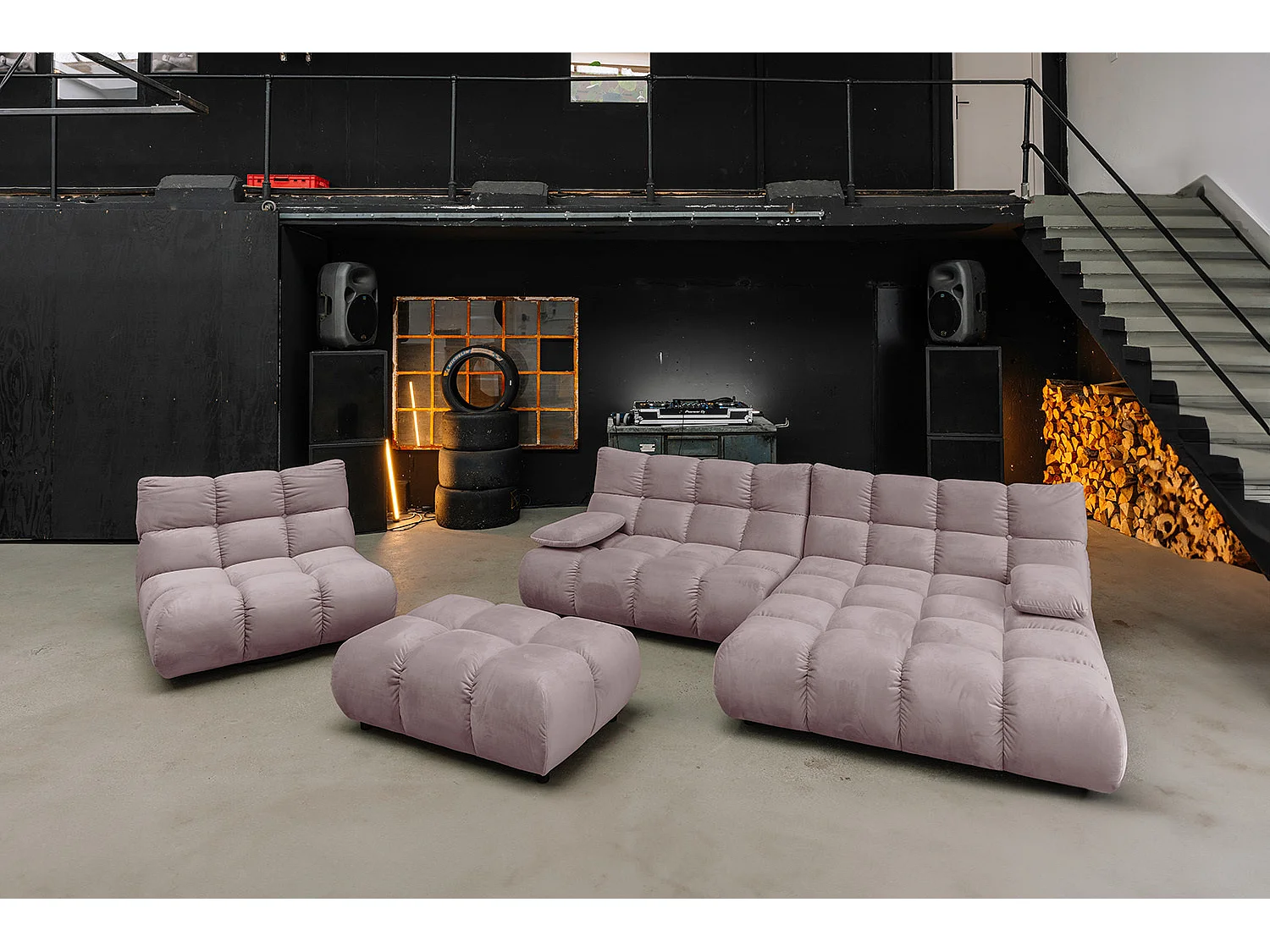 Polsterhocker - Grau Velvet - VIVIEN