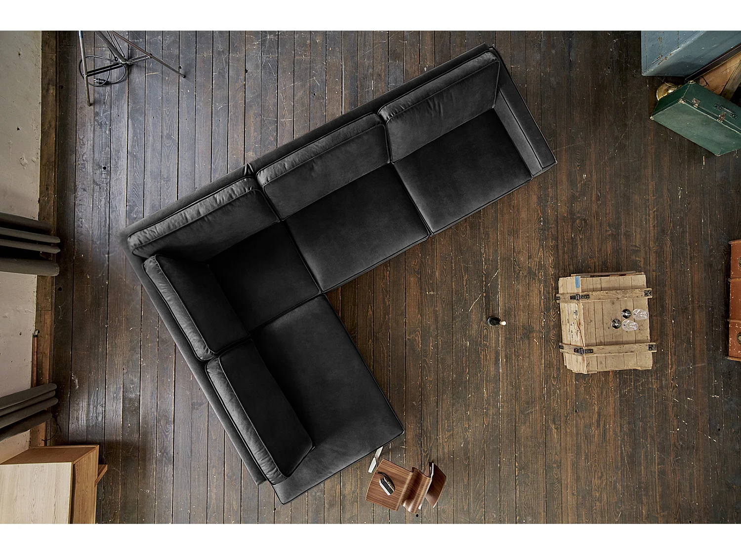 Sofá esquinero - Negro Tejido de fibra de cuero - VILNIUS