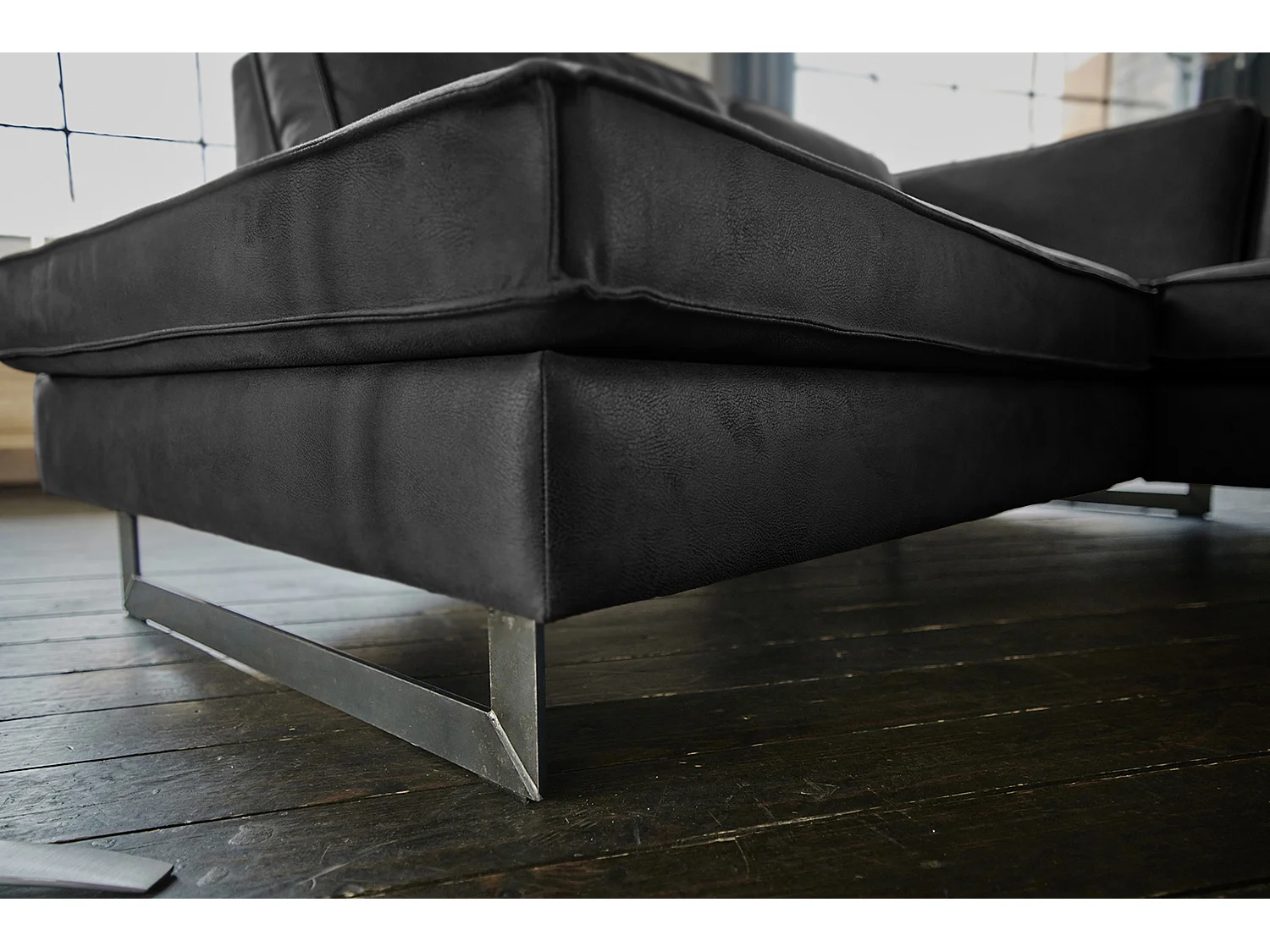 Sofá esquinero - Negro Tejido de fibra de cuero - VILNIUS