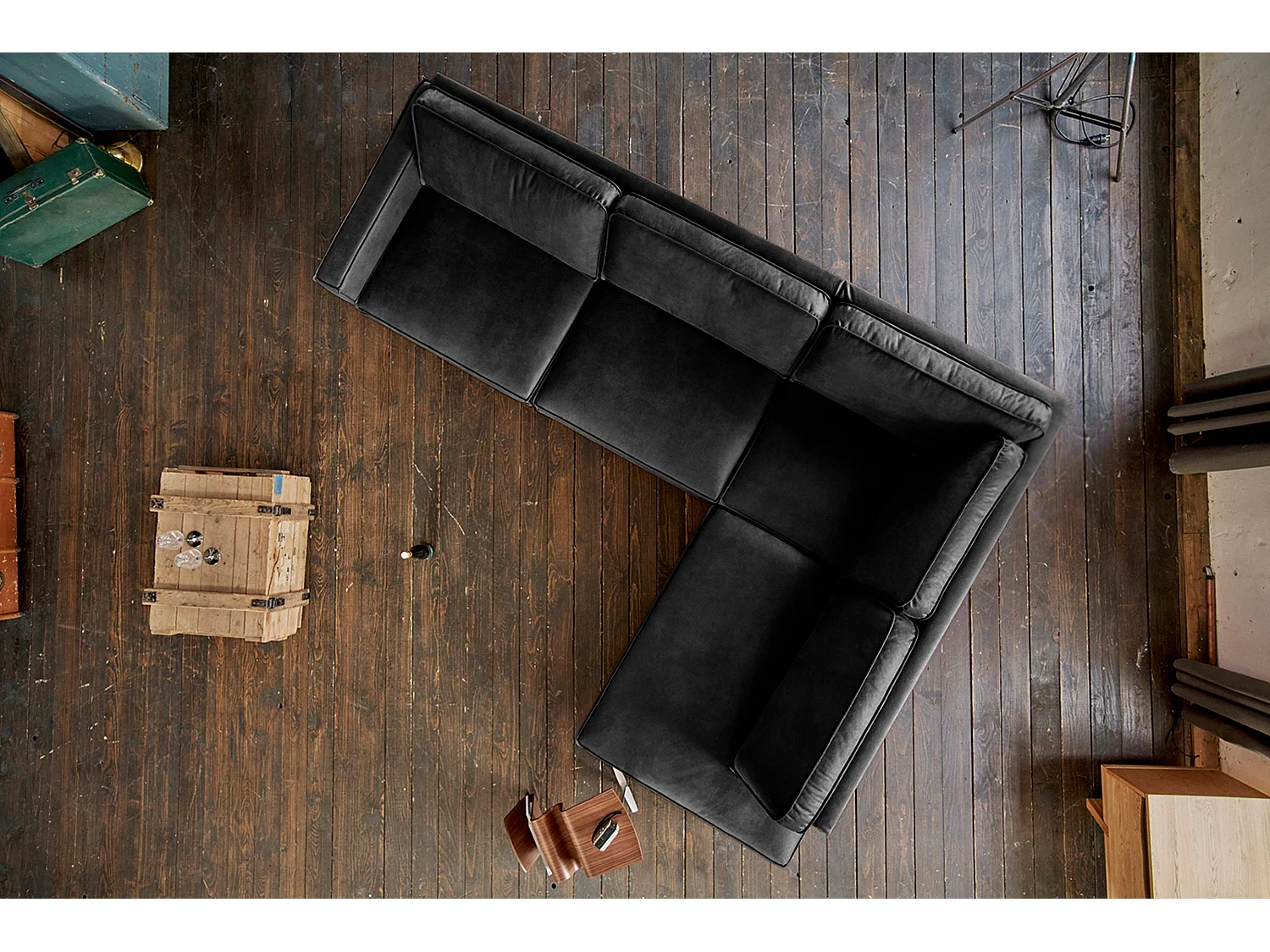 Sofá esquinero - Negro Tejido de fibra de cuero - VILNIUS