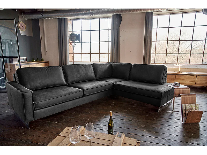 Sofá esquinero - Negro Tejido de fibra de cuero - VILNIUS