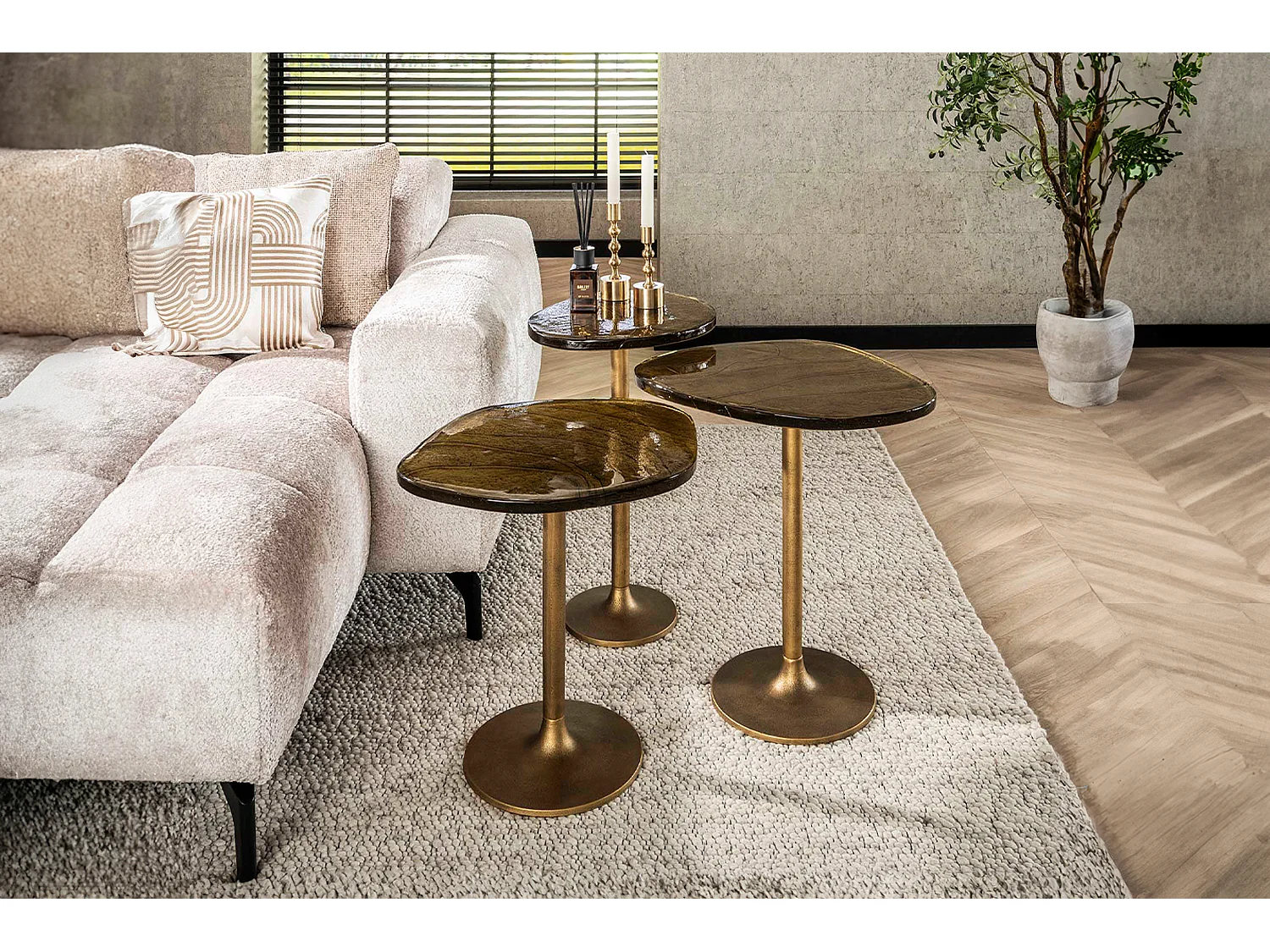 Beistelltisch - Gold Glas - 50 x 42 cm - DARI