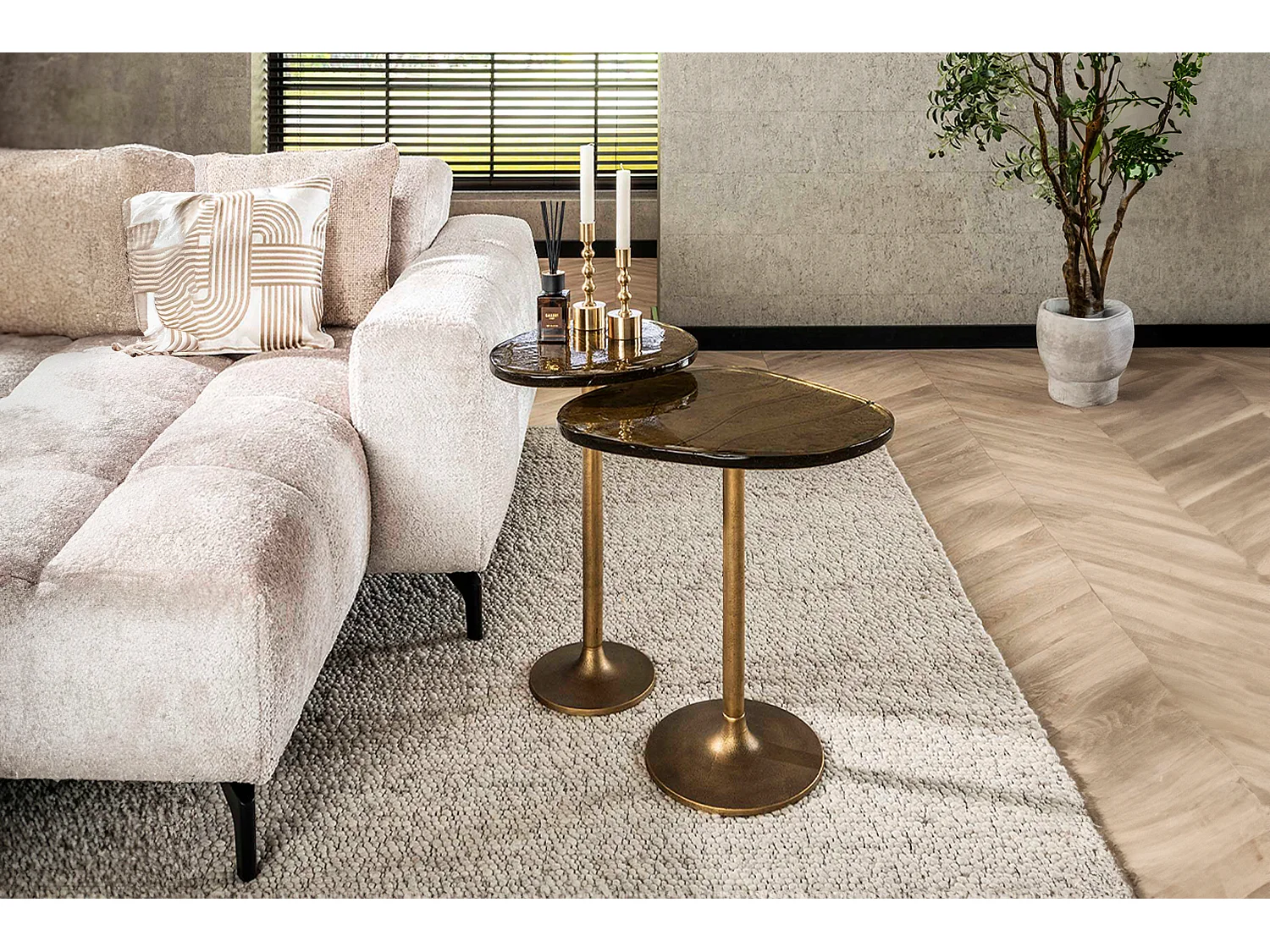 Beistelltisch - Gold Glas - 50 x 42 cm - DARI