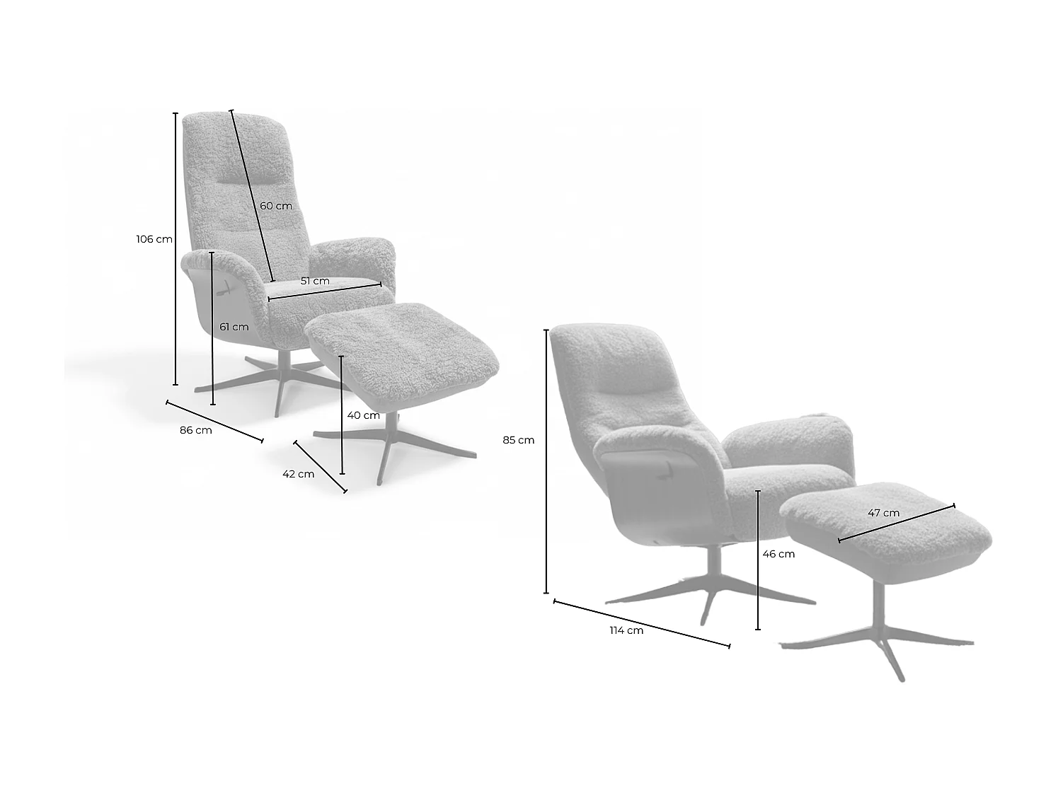 Poltrona relax - grigio chiaro Pelle di pecora - SILVA