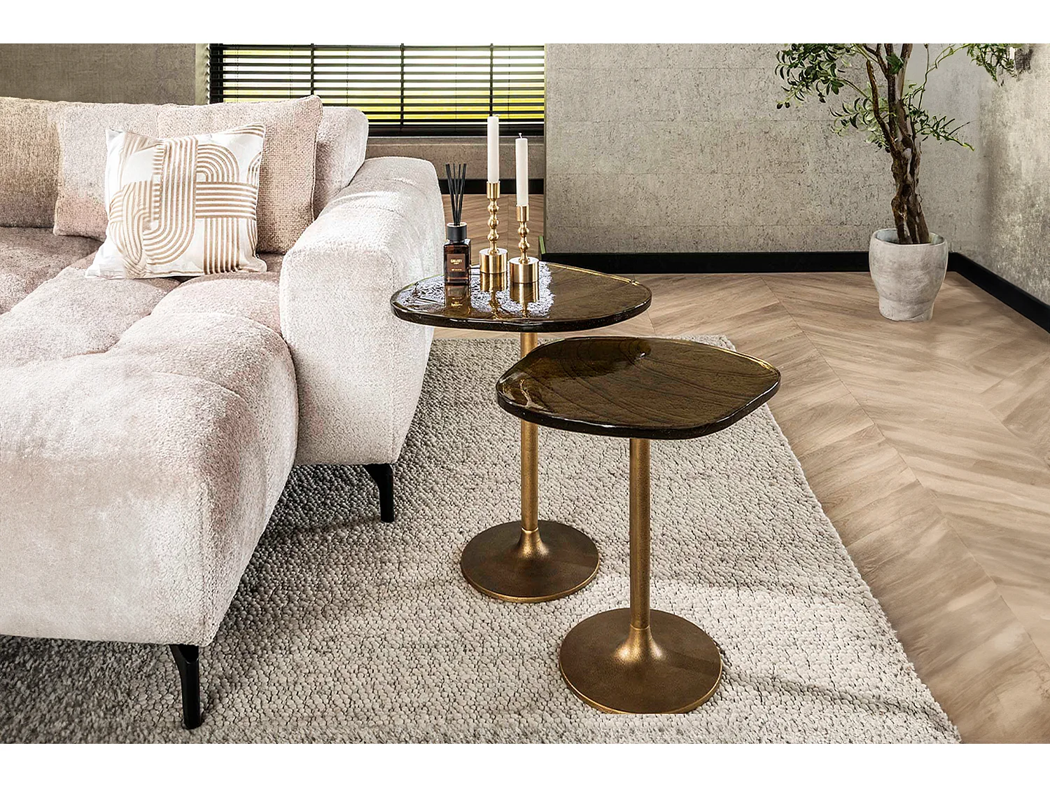 Beistelltisch - Gold Glas - 53 x 42 cm - DARI