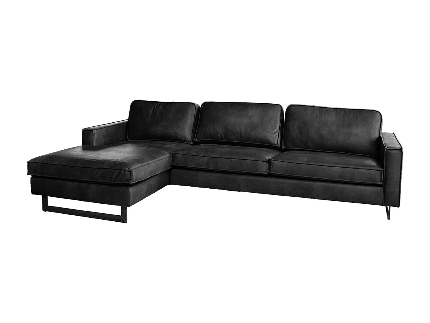 Sofá esquinero - Negro Tejido de fibra de cuero - VILNIUS