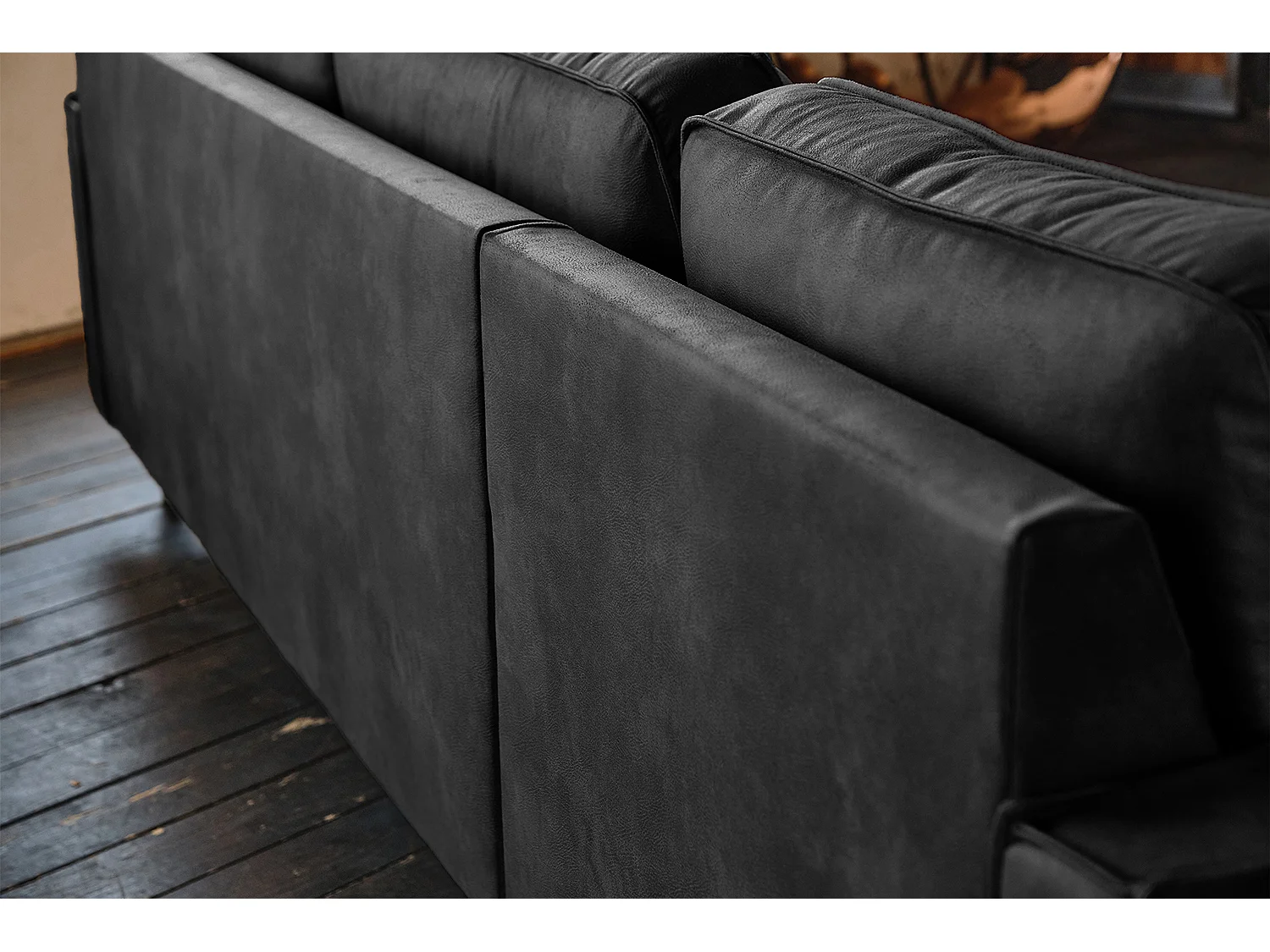 Sofá esquinero - Negro Tejido de fibra de cuero - VILNIUS