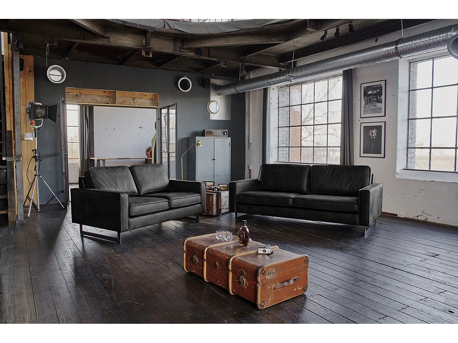 Sofá - Negro Tejido de fibra de cuero - VILNIUS