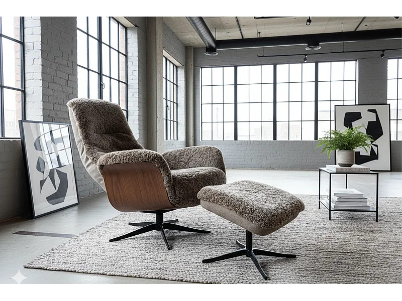 Relaxfauteuil - Beige Schapenvacht - SILVA