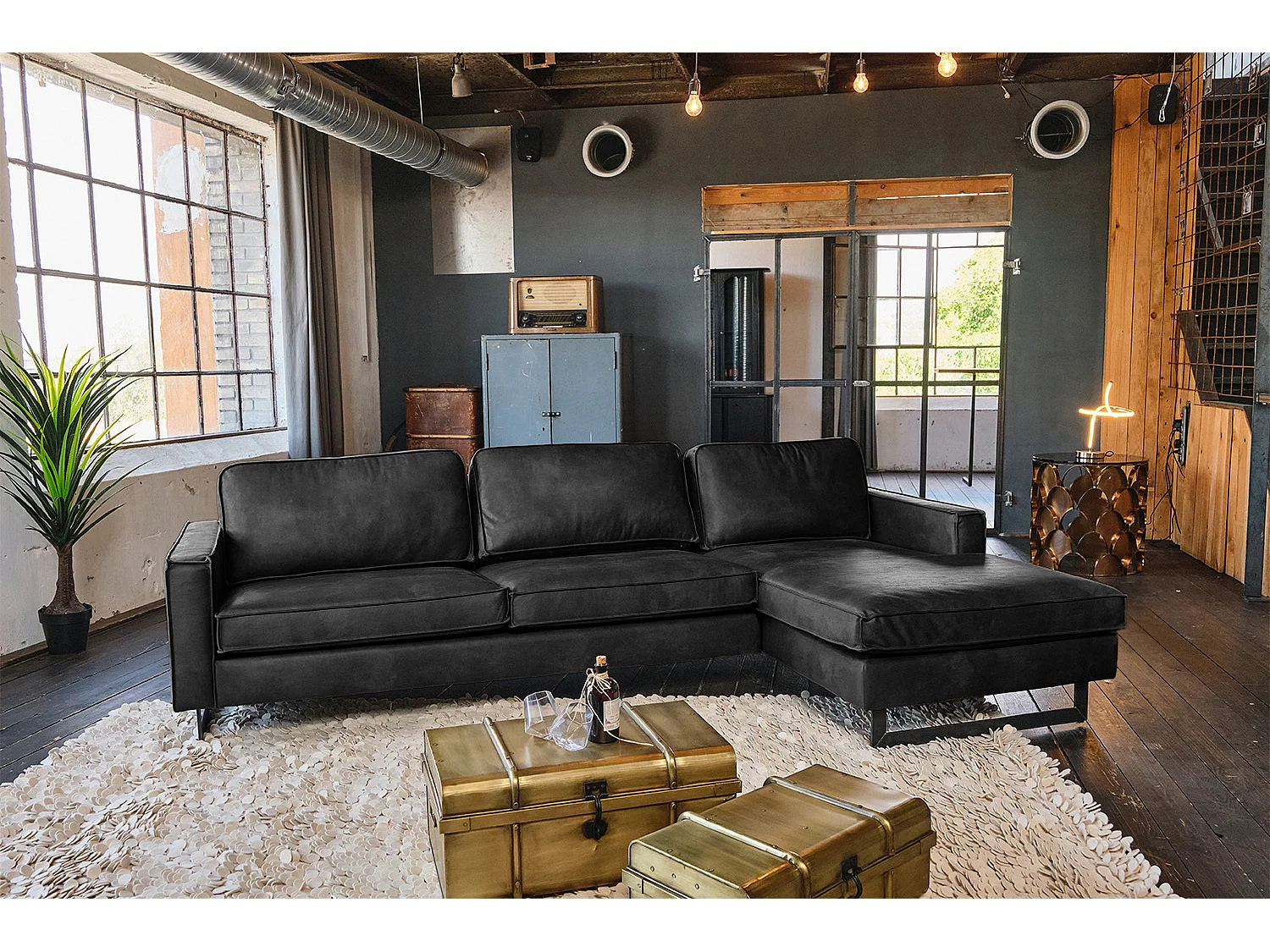 Ecksofa - Schwarz Lederfaserstoff - VILNIUS