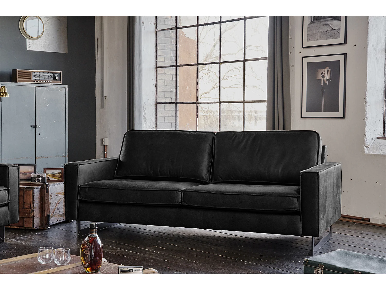 Sofá - Negro Tejido de fibra de cuero - VILNIUS