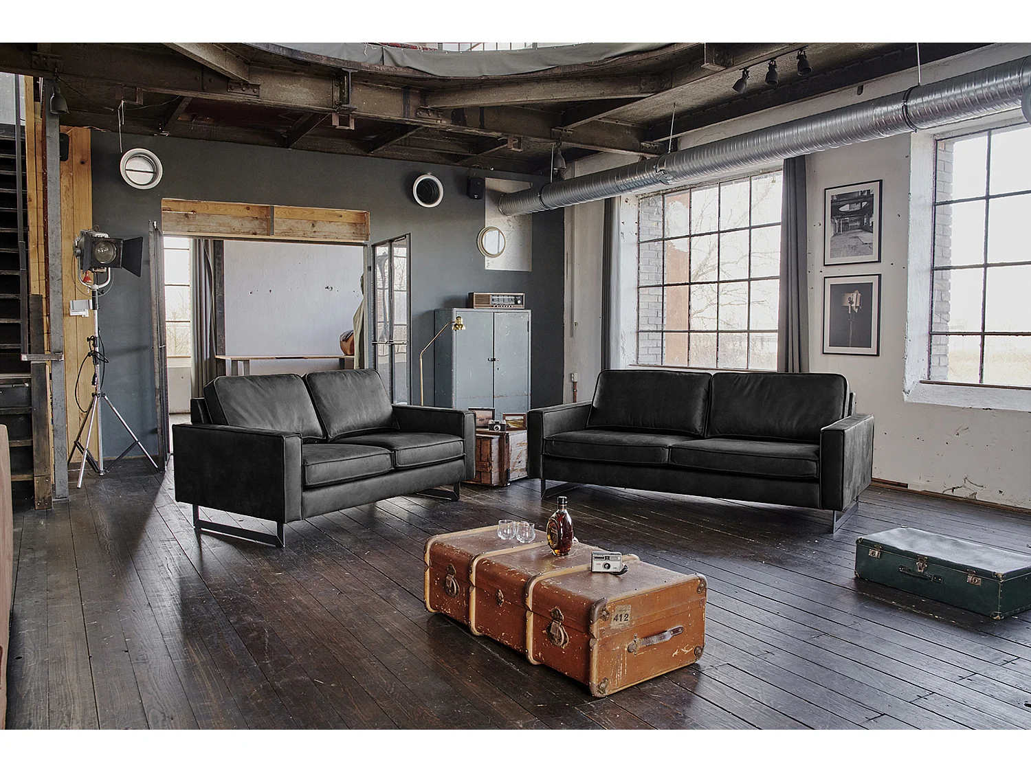 Sofá - Negro Tejido de fibra de cuero - VILNIUS