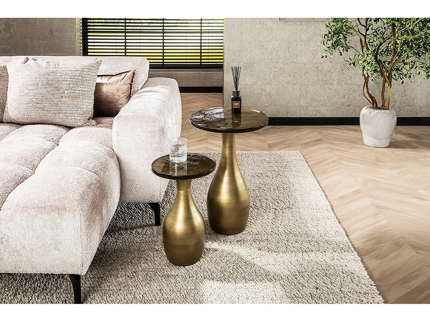 Beistelltisch - Gold Glas - 30 x 30 cm - MOKKA