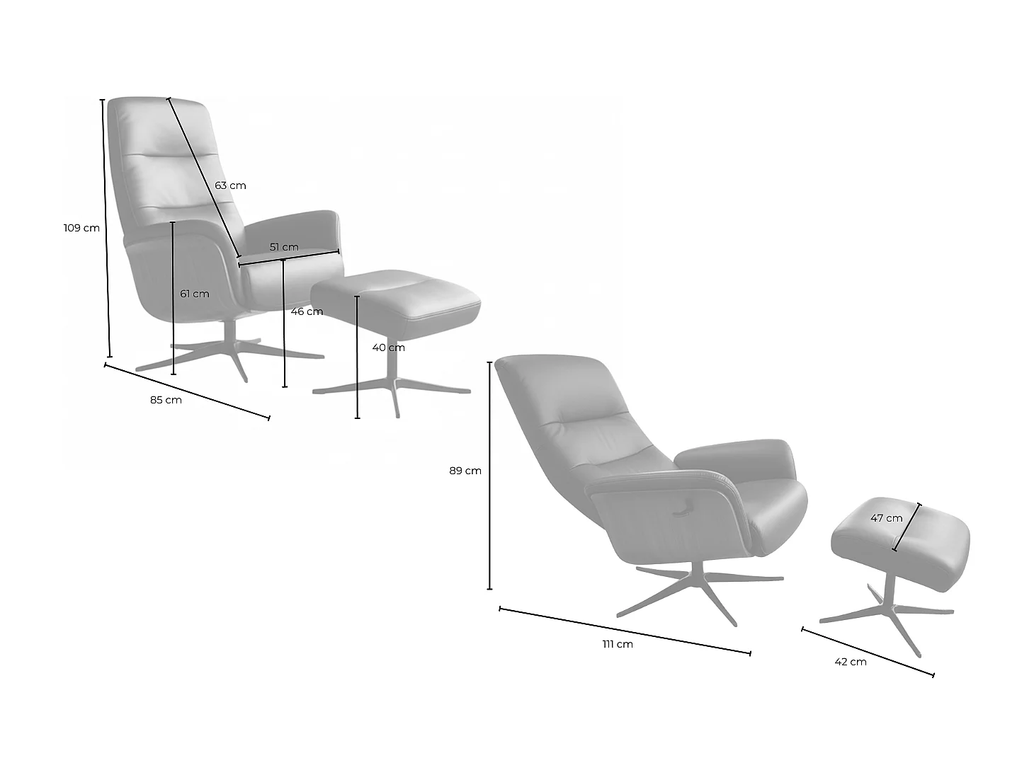 Sillones relax - Negro piel - SILVA