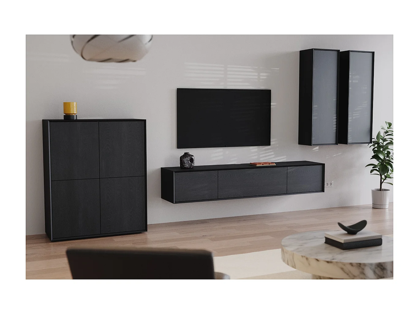 Laag TV-meubel met 3 kleppen L200 cm - ORÉLIA