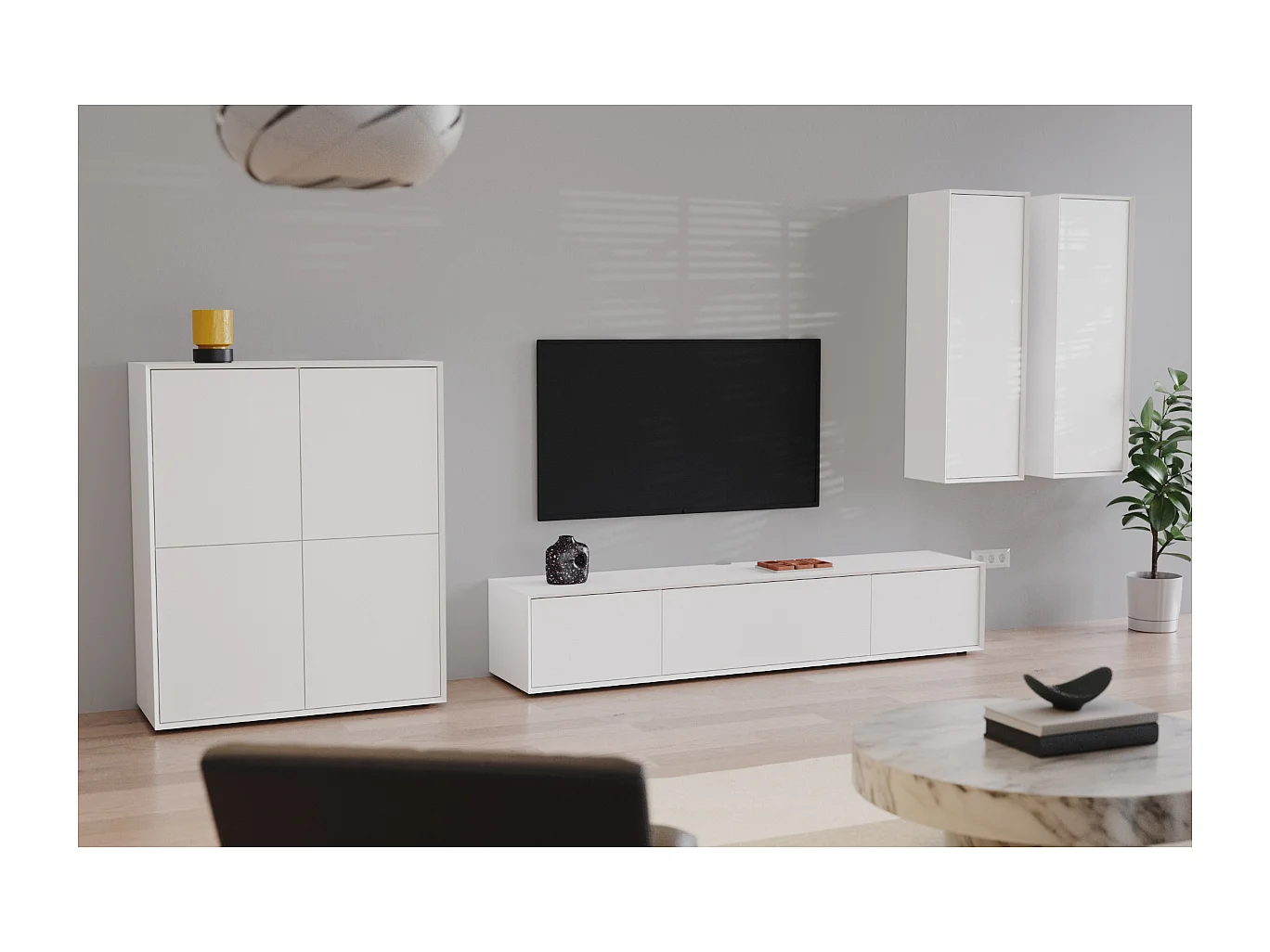 Móvel de TV baixo com 3 portas basculantes L200 cm - ORÉLIA