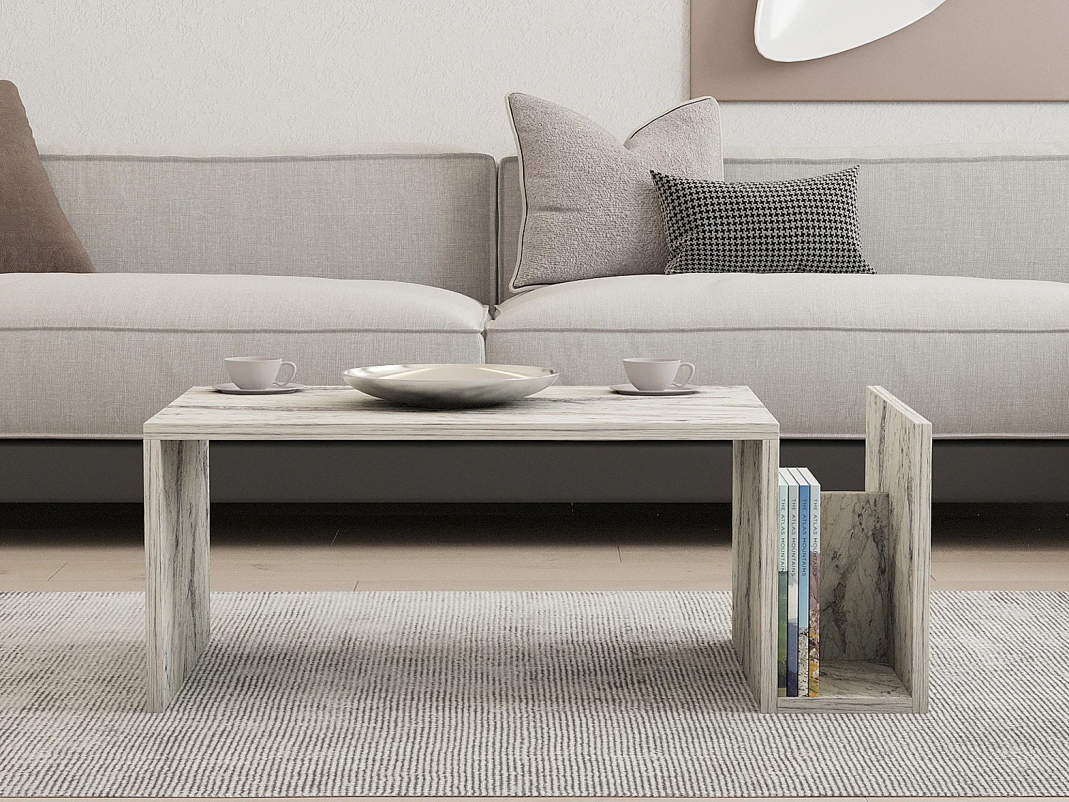 Couchtisch "Memo" aus Holz – 86 x 50 x 32 cm – Freesienmarmor