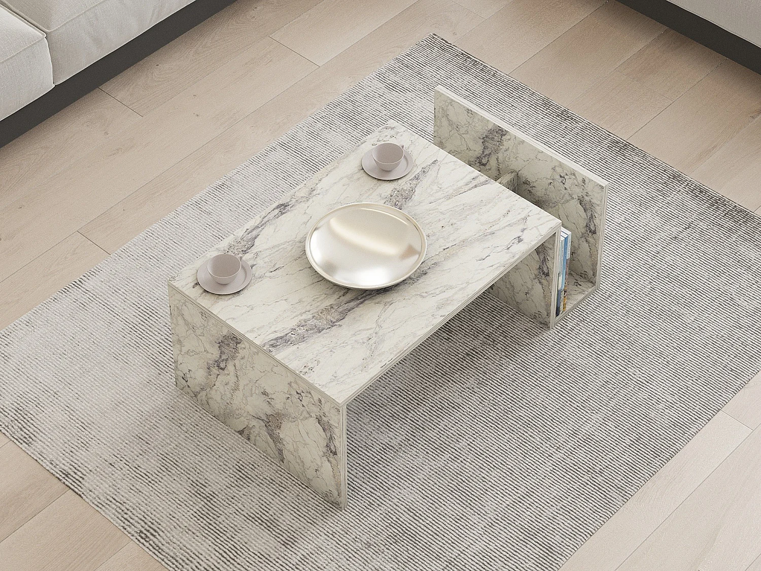 Couchtisch "Memo" aus Holz – 86 x 50 x 32 cm – Freesienmarmor