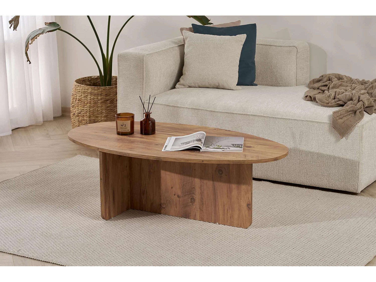Table basse en bois "Orba" - 120 x 65 x 40 cm - Pin atlantique