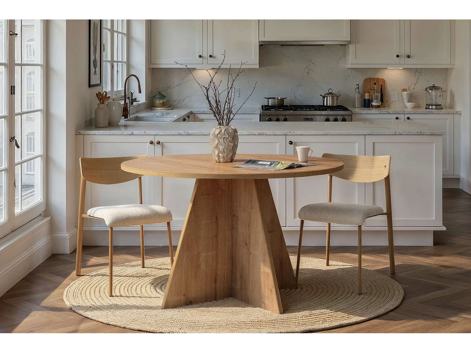 Table à manger en bois "Virella" - 120 x 120 x 75 cm - Chêne Saphir