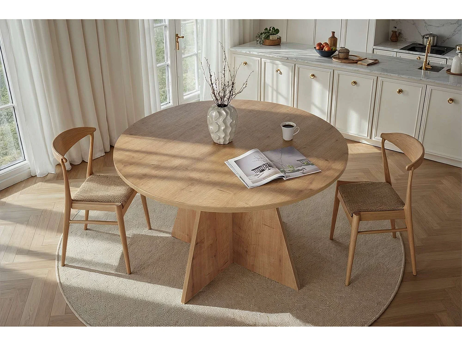 Table à manger en bois "Virella" - 120 x 120 x 75 cm - Chêne Saphir