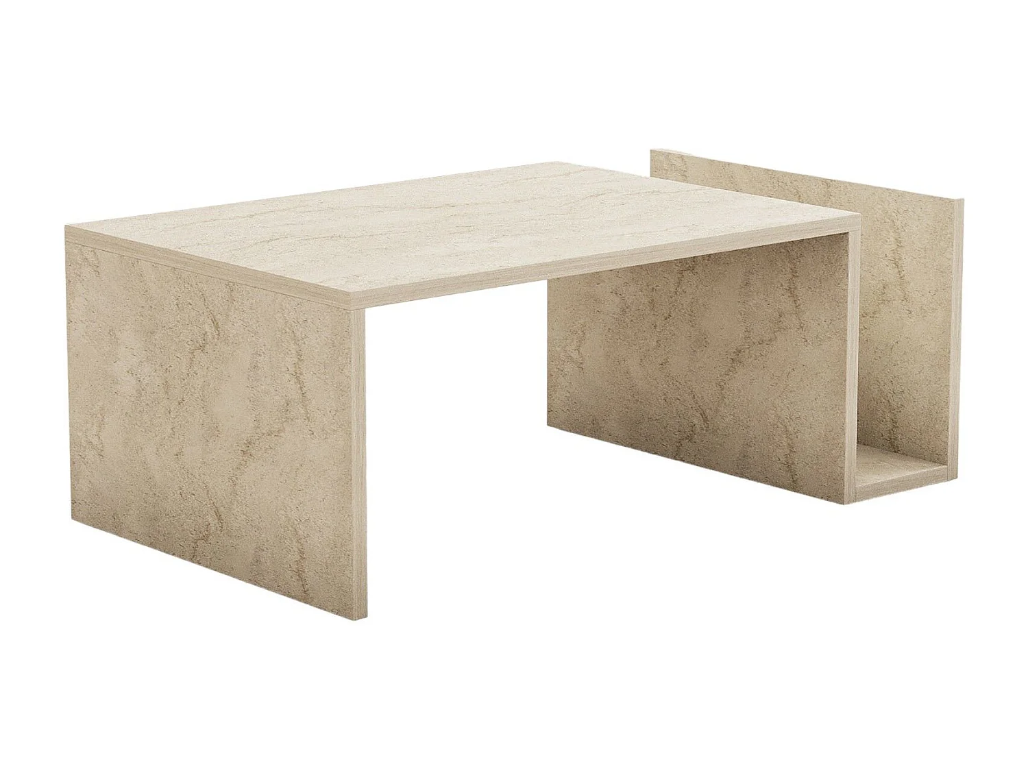 Table basse bois "Memo" beige travertin 86x50x32 cm avec étagère de rangement