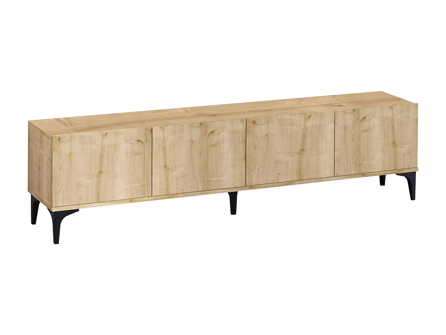 Meuble TV "Nora" en bois Chêne Saphir 180x35x50 cm, 4 portes, style scandinave industriel traditionnel