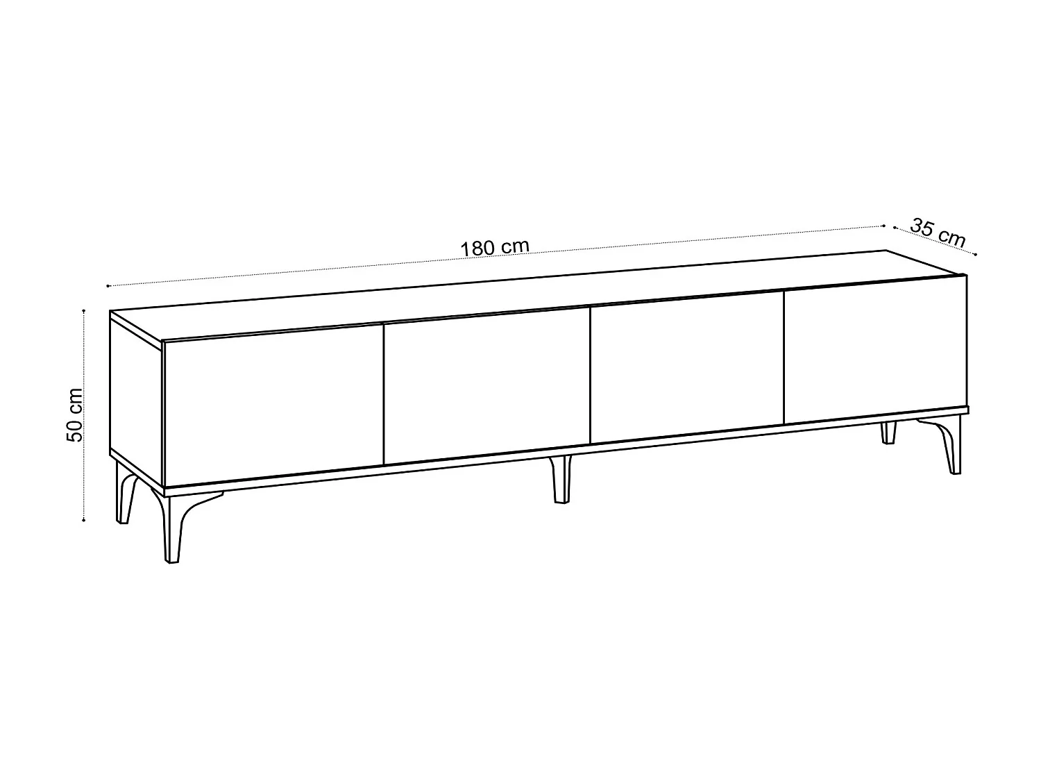 Meuble TV "Nora" en bois Chêne Saphir 180x35x50 cm, 4 portes, style scandinave industriel traditionnel