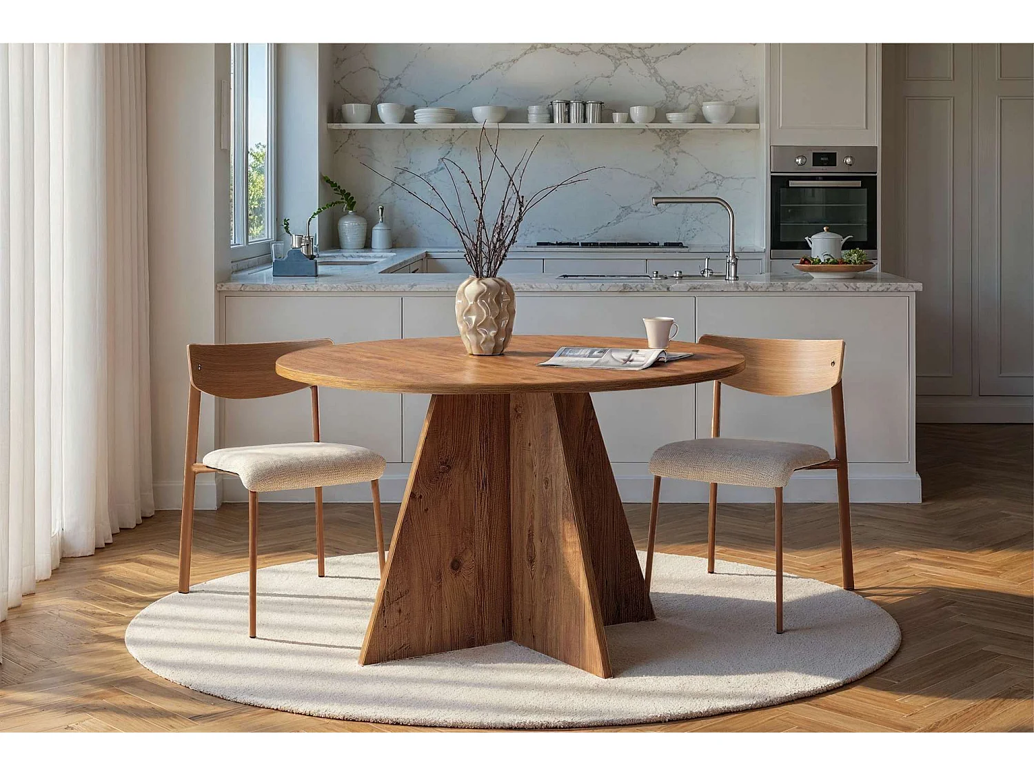 Table à manger en bois "Virella" - 120 x 120 x 75 cm - Pin atlantique